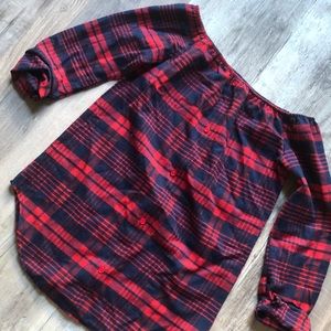 FLANNEL OFF THE SHOULDER BLOUSE